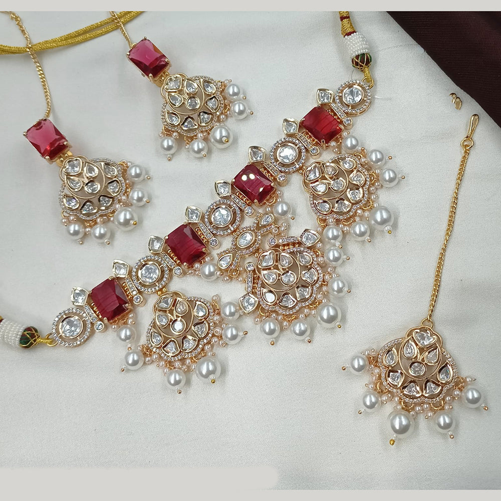 NAFJ Elegant American Diamond And Polki Kundan Choker Necklace Set