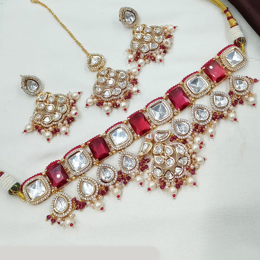 NAFJ Elegant American Diamond And Polki Kundan Choker Necklace Set