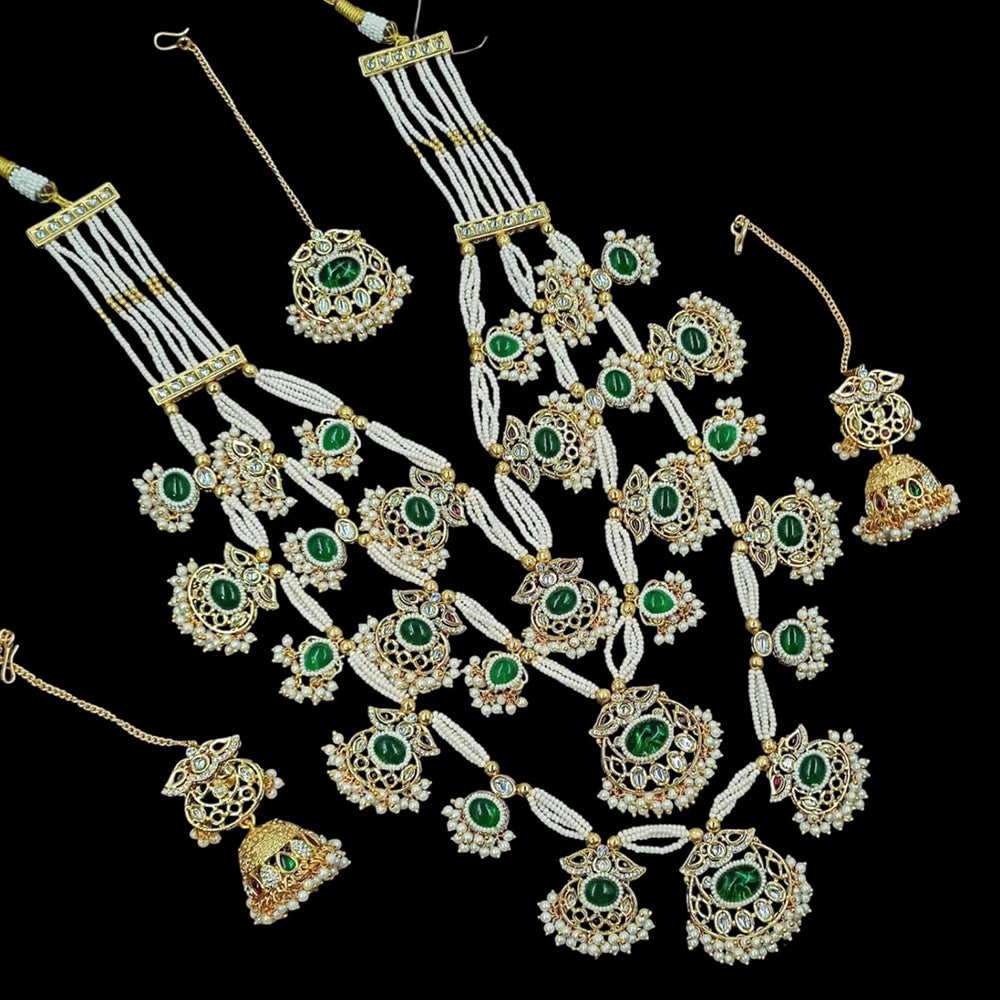 NAFJ Statement Kundan And Pota Stone Pearls Long Multi Layer Necklace Set
