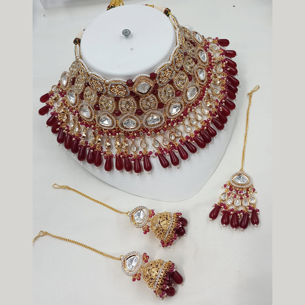NAFJ Elegant Polki Kundan And Beads Choker Necklace Set