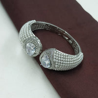 NAFJ Fashionable Rhodium Plated American Diamond Delicate Openable Bracelet 