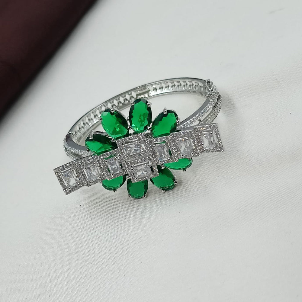 NAFJ Fashionable Rhodium Plated American Diamond Delicate Openable Bracelet