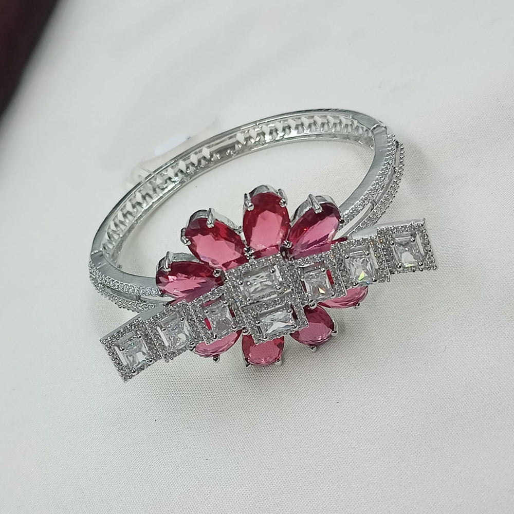 NAFJ Fashionable Rhodium Plated American Diamond Delicate Openable Bracelet