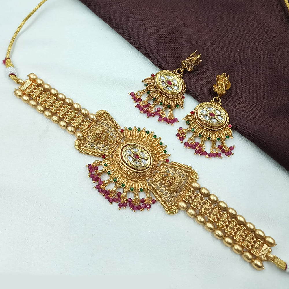 NAFJ Antique Choker with Pota Stone and Pearl Necklace Set