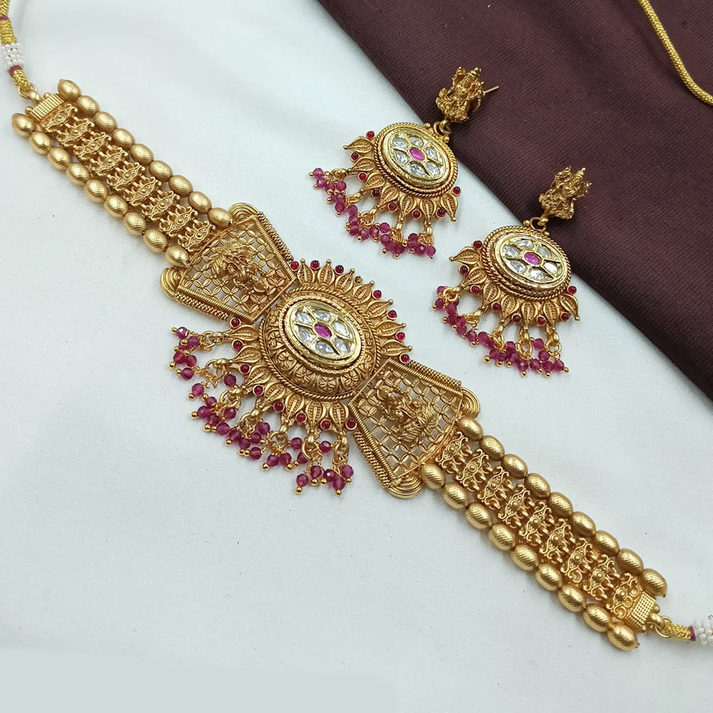 NAFJ Antique Choker with Pota Stone and Pearl Necklace Set