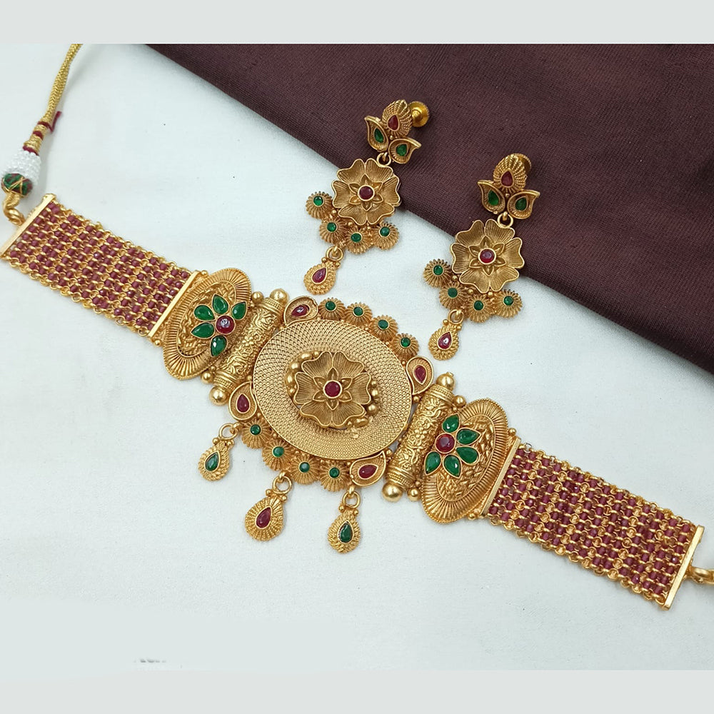 NAFJ Antique Choker with Pota Stone and Beads Necklace Set