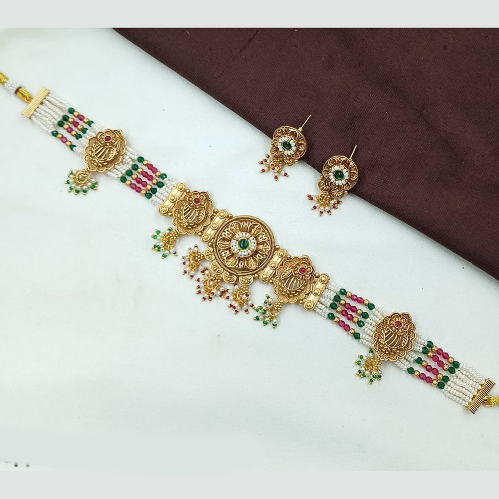 NAFJ Antique Choker with Pota Stone and Beads Necklace Set
