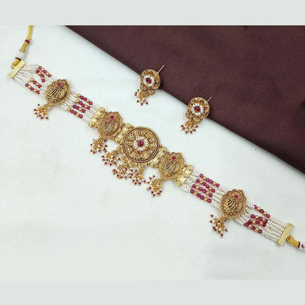 NAFJ Antique Choker with Pota Stone and Beads Necklace Set