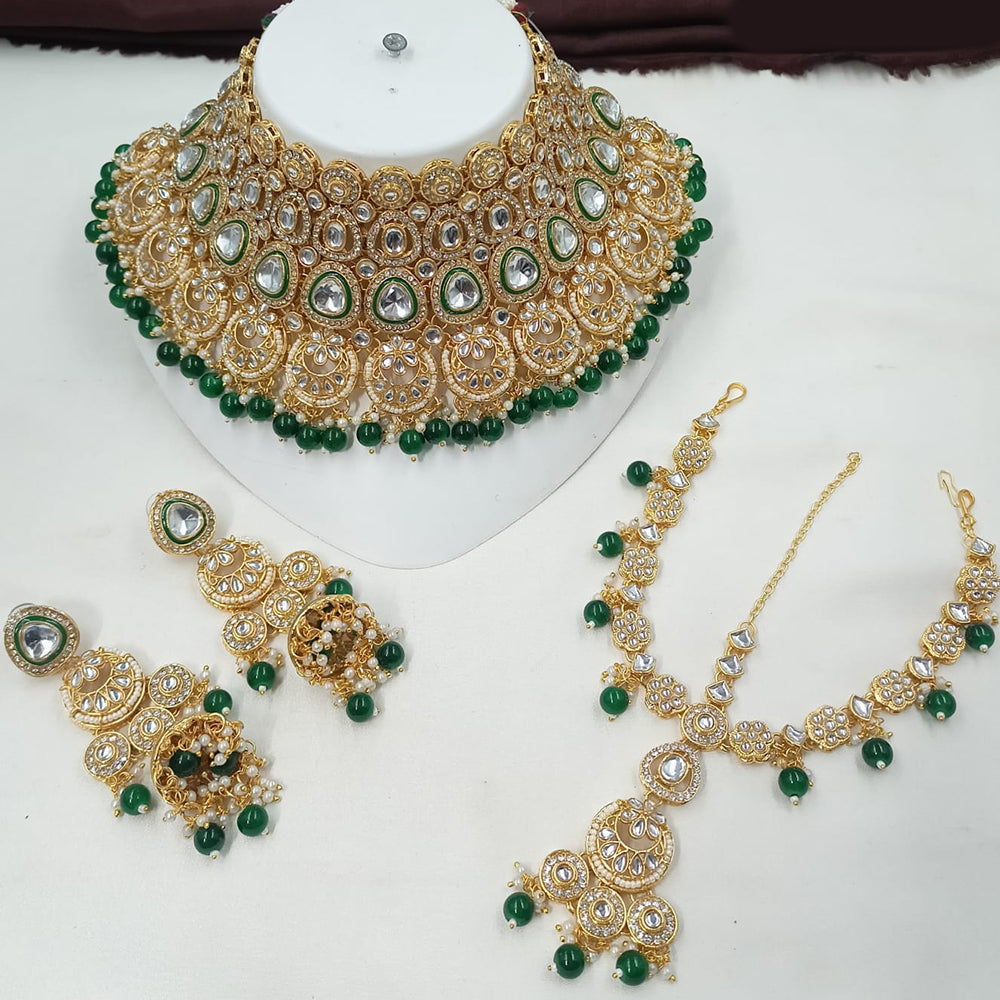 NAFJ Kundan and Pearls Choker with Matching Mangtikka Necklace Set