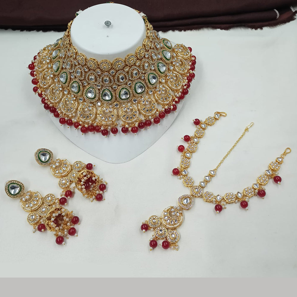 NAFJ Kundan and Pearls Choker with Matching Mangtikka Necklace Set