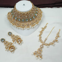 NAFJ Kundan and Pearls Choker with Matching Mangtikka Necklace Set