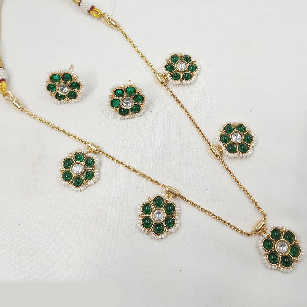 NAFJ Floral Pota Stone and Pearl  Long Necklace Set