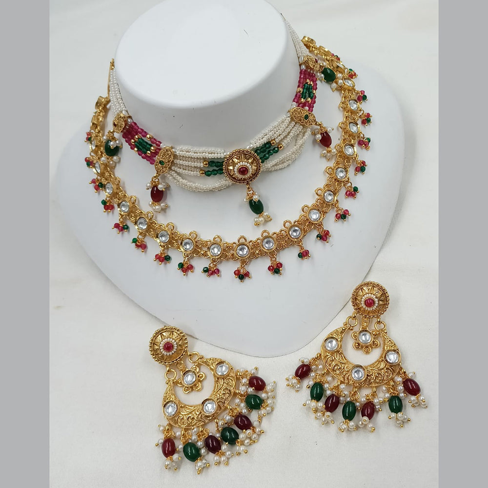 NAFJ Kundan Stone Royal Elegance Layered Necklace Set