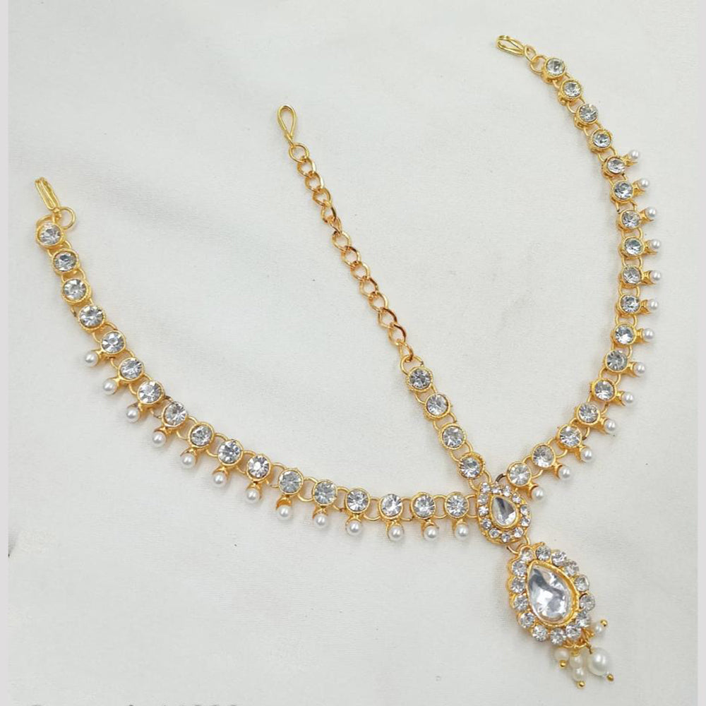 NAFJ Ethnic Gold Maangtikka Adorned With Crystal Stone And Pearl