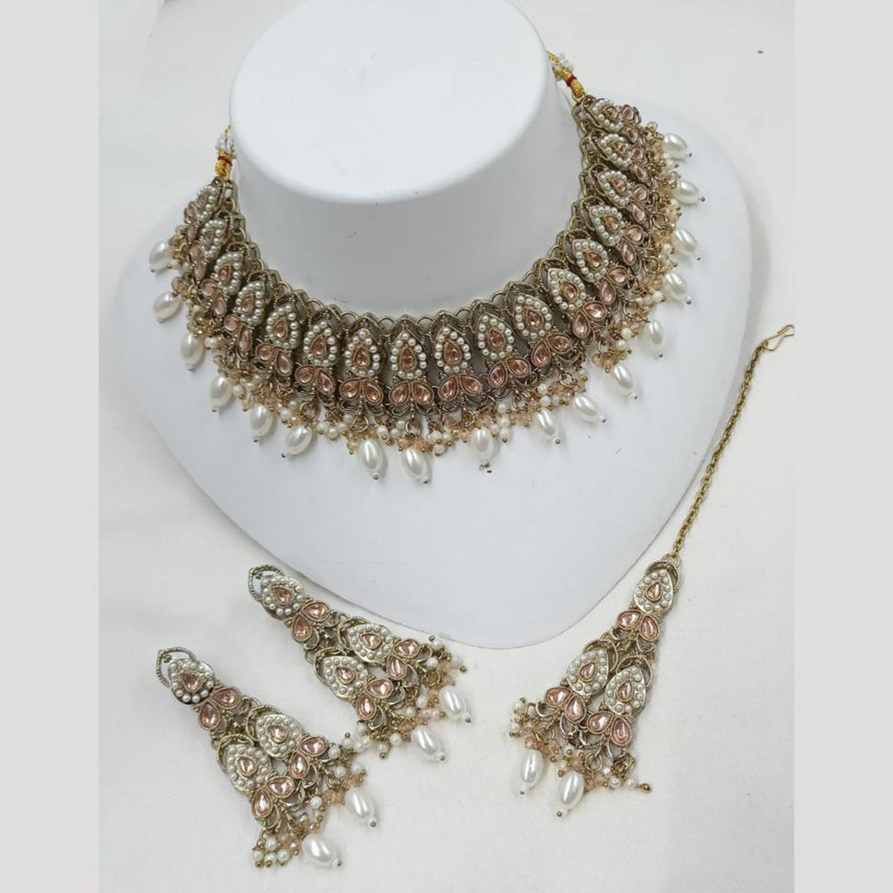 NAFJ Crystal Stone And Pearl Necklace Set Elegant Jewelery For All Festivals
