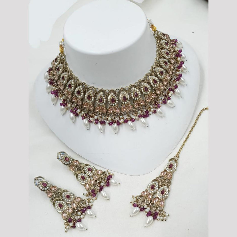 NAFJ Crystal Stone And Pearl Necklace Set Elegant Jewelery For All Festivals