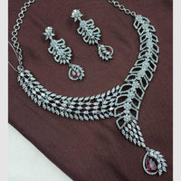 NAFJ Rhodium Plated Glamorous Sparkling American Diamond Necklace Set