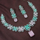 NAFJ Rhodium Plated Glamorous Sparkling American Diamond Necklace Set