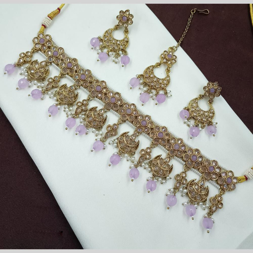 NAFJ Crystal Stone Pearl  And Beads Necklace Set