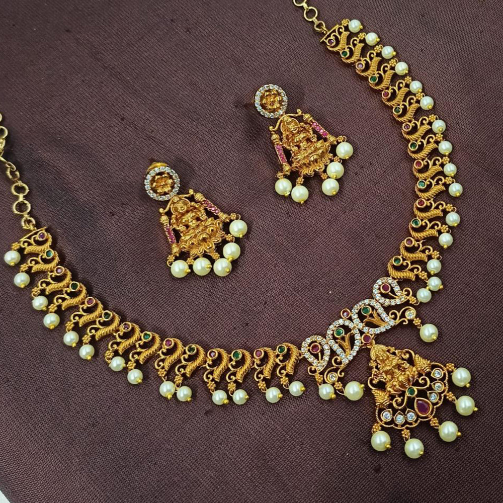 NAFJ Antique Polish Pearl Pota And Austrian Stone Necklace Set