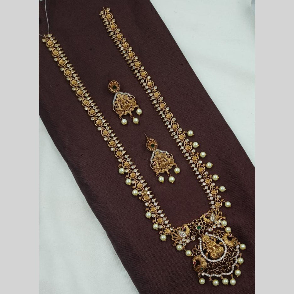 NAFJ Antique Polish Pearl Pota And Austrian Stone Long Necklace Set 