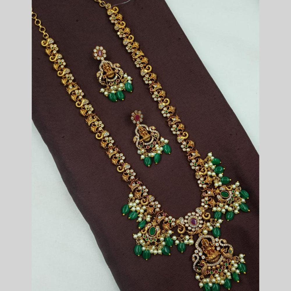 NAFJ Antique Polish Pearl Pota And Austrian Stone Temple Long Necklace Set 