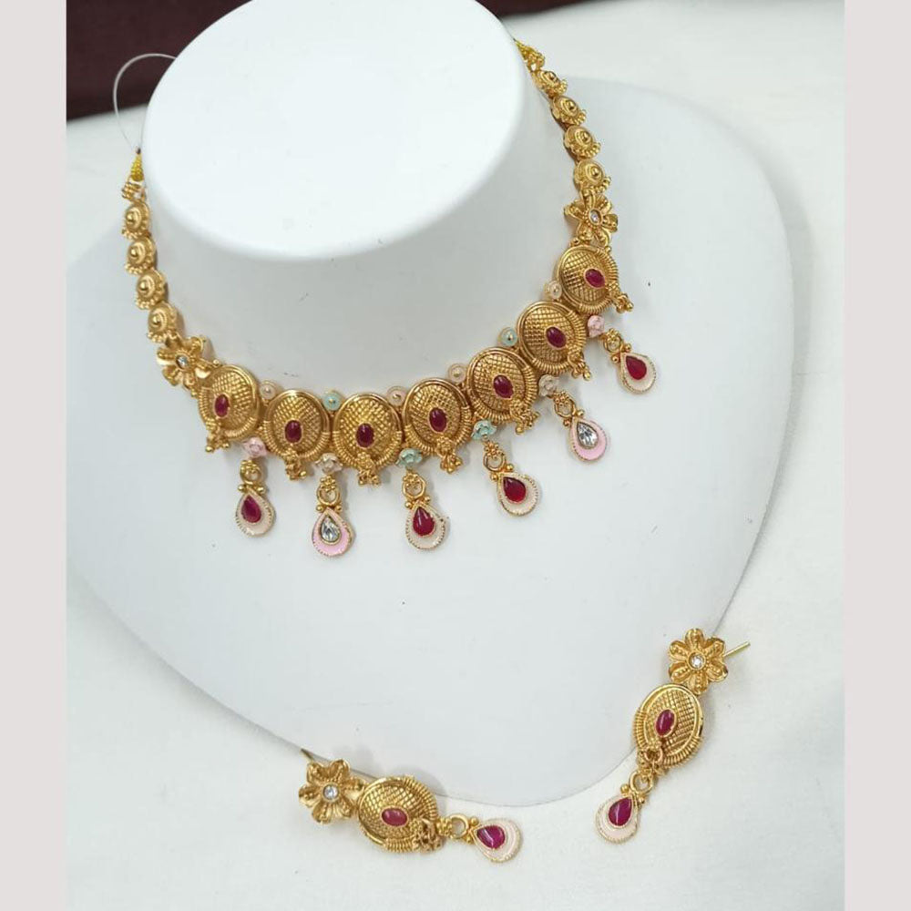 NAFJ Luxury Pota Stone And Meenakari Finish Choker Necklace Set