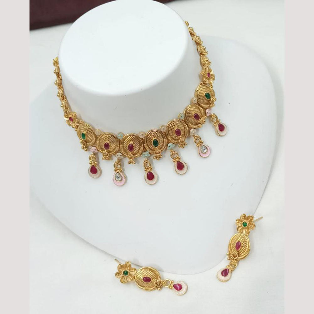 NAFJ Luxury Pota Stone And Meenakari Finish Choker Necklace Set