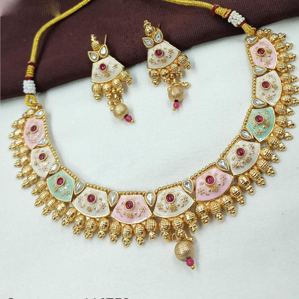 NAFJ Luxury Pota Stone And Meenakari Finish Necklace Set