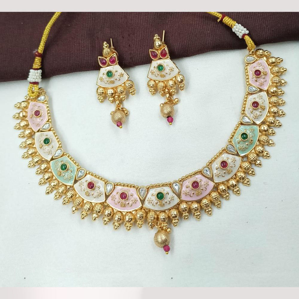 NAFJ Luxury Pota Stone And Meenakari Finish Necklace Set