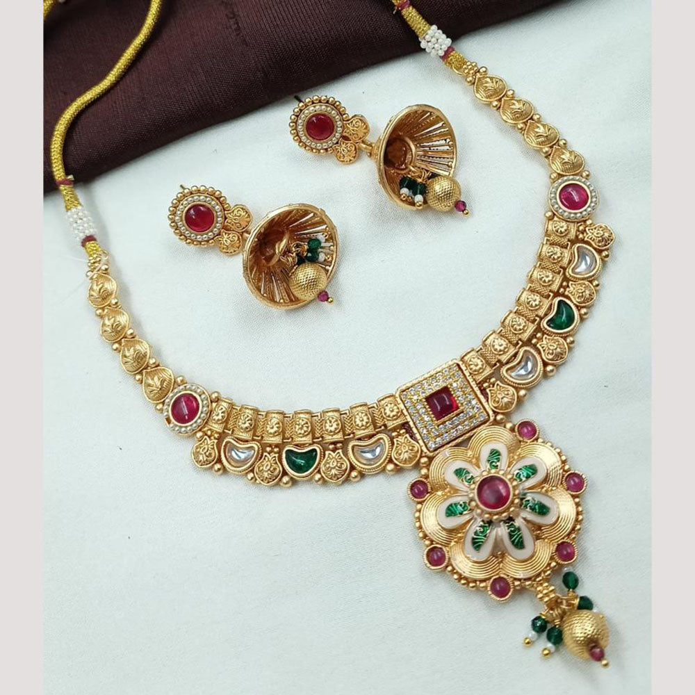 NAFJ Luxury Pota Stone And Meenakari Finish Necklace Set