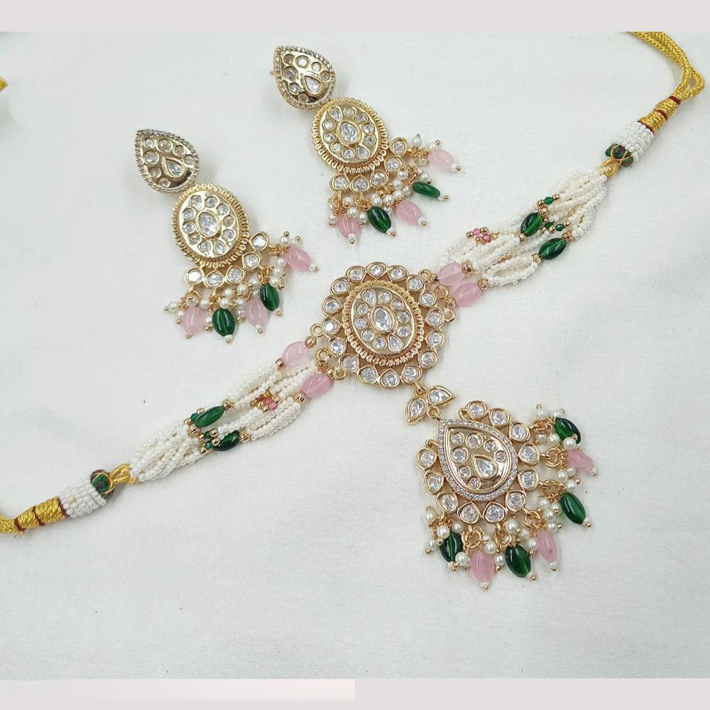 NAFJ Premium Polki Kundan Beads And Pearl Necklace Set