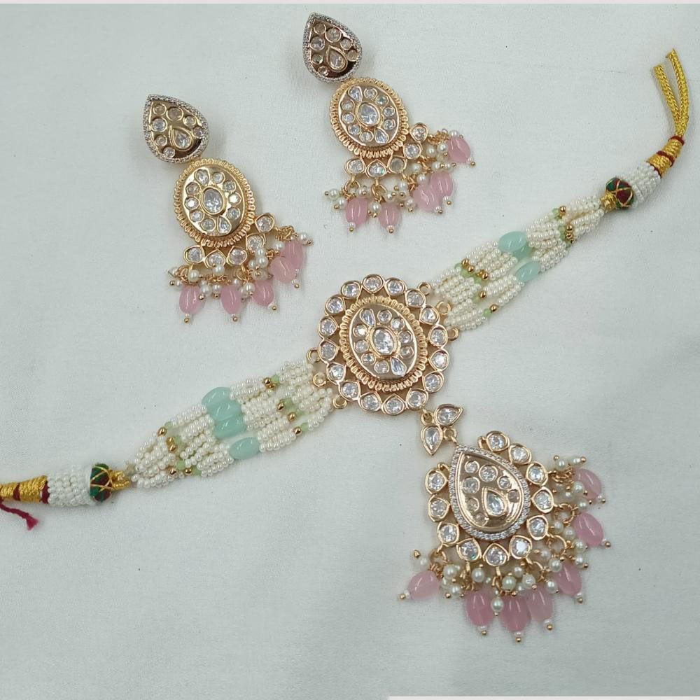 NAFJ Premium Polki Kundan Beads And Pearl Necklace Set
