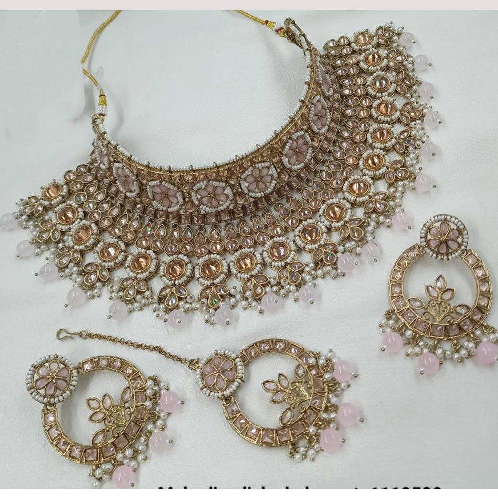 NAFJ Elegant Crystal Stone Pearl And Beads Choker Necklace Set