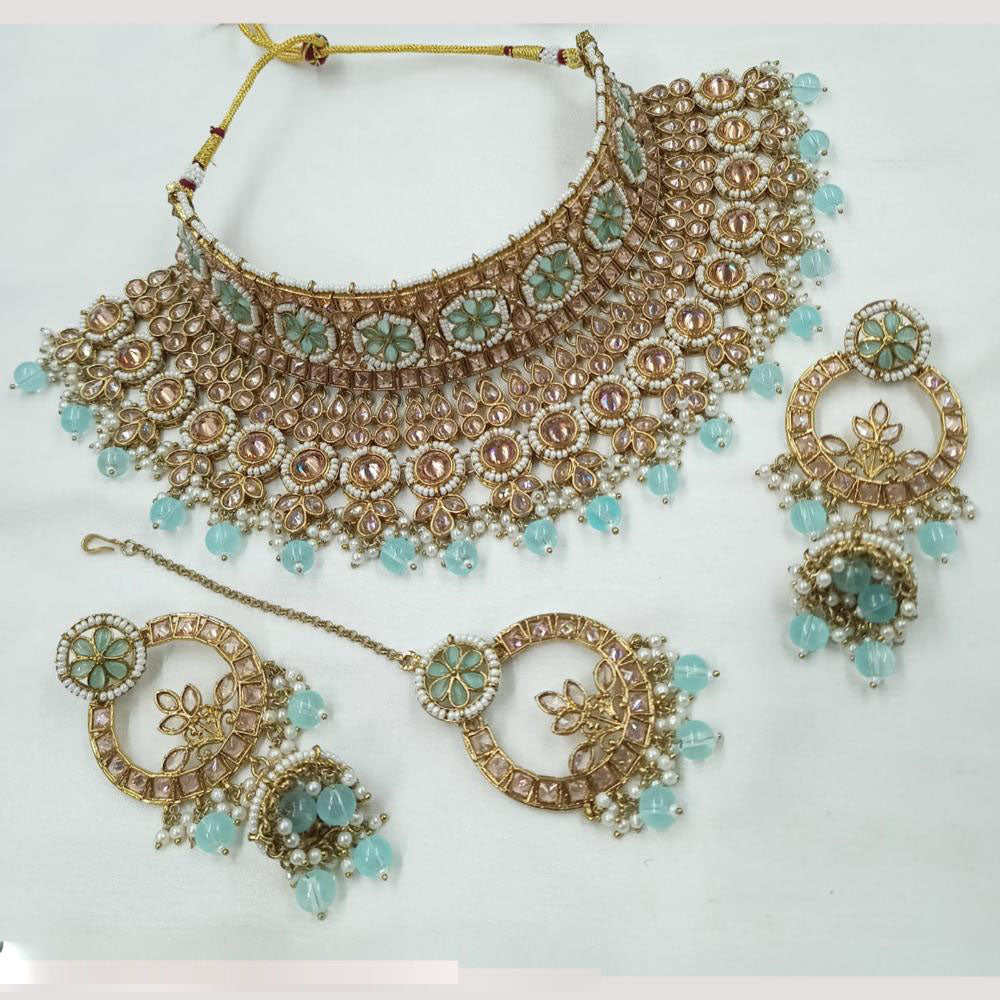 NAFJ Elegant Crystal Stone Pearl And Beads Choker Necklace Set