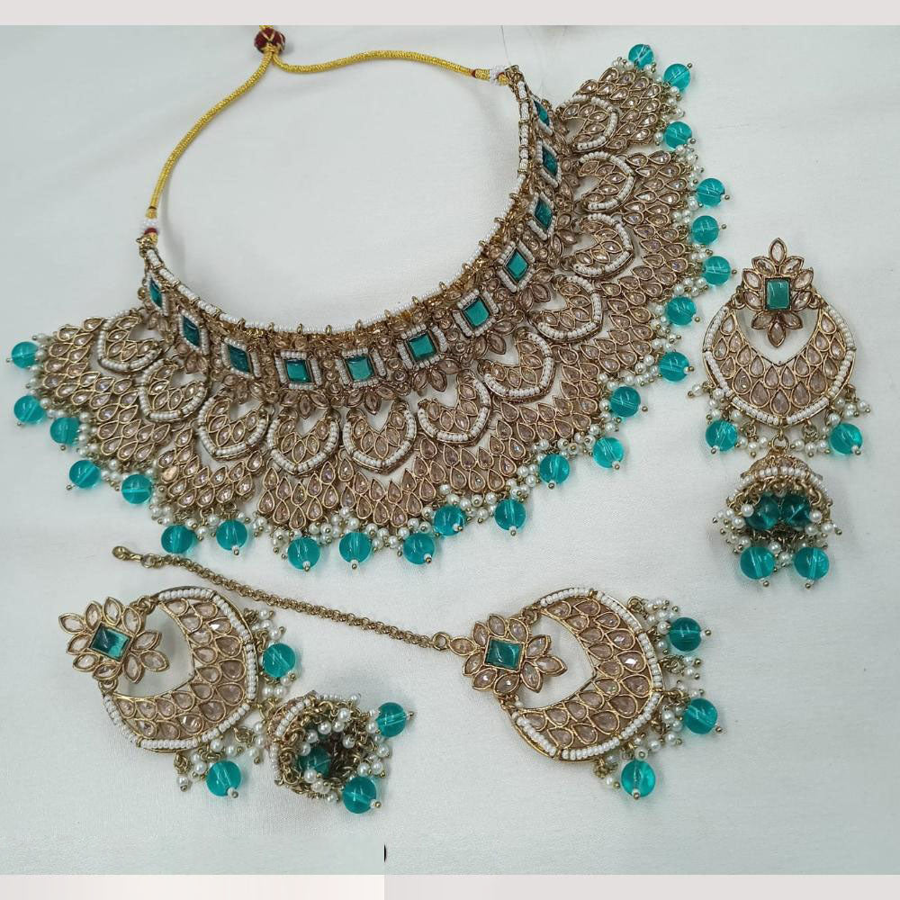NAFJ Elegant Crystal Stone Pearl And Beads Choker Necklace Set