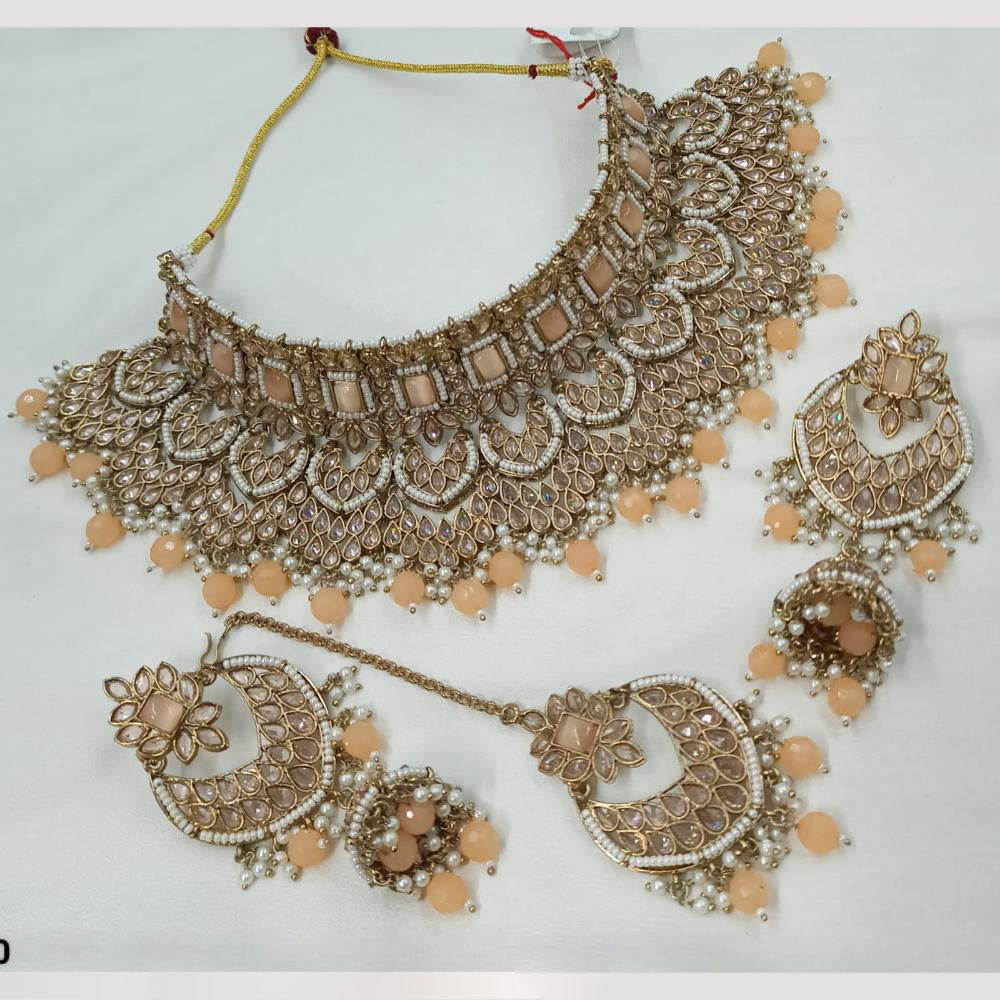 NAFJ Elegant Crystal Stone Pearl And Beads Choker Necklace Set