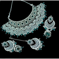 NAFJ Elegant Crystal Stone Pearl And Beads Choker Necklace Set