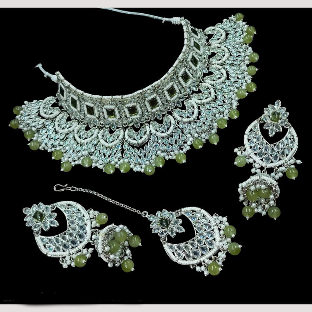 NAFJ Elegant Crystal Stone Pearl And Beads Choker Necklace Set