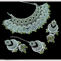 NAFJ Elegant Crystal Stone Pearl And Beads Choker Necklace Set