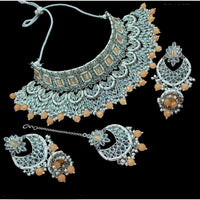 NAFJ Elegant Crystal Stone Pearl And Beads Choker Necklace Set