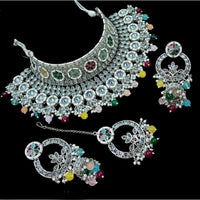 NAFJ Elegant Crystal Stone Pearl And Beads Choker Necklace Set