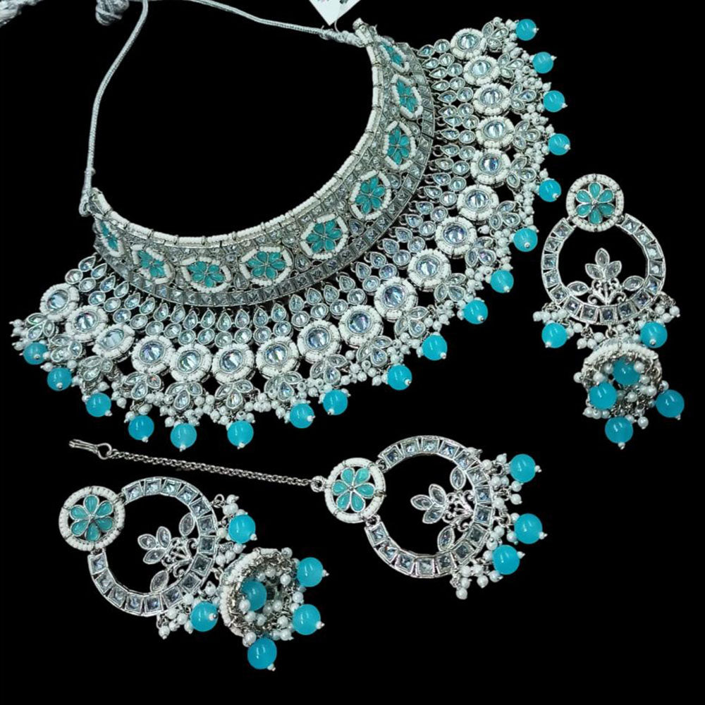 NAFJ Elegant Crystal Stone Pearl And Beads Choker Necklace Set