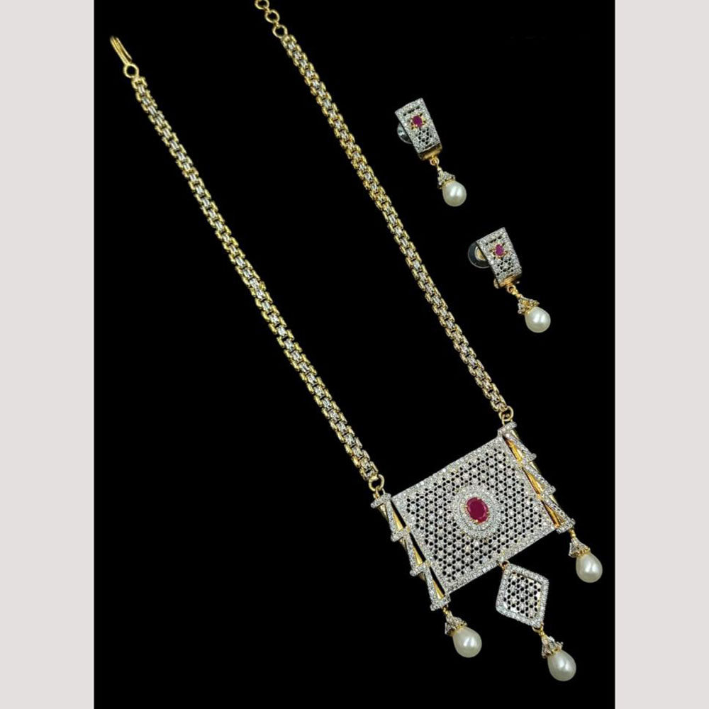NAFJ Rhodium Plated Luxury Sparkle Austrian Stone Long Necklace Set  
