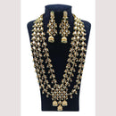 NAFJ Premium Long Kundan Necklace Set with Multiple Layers For Ethnic Wedding & Festive Jewelry