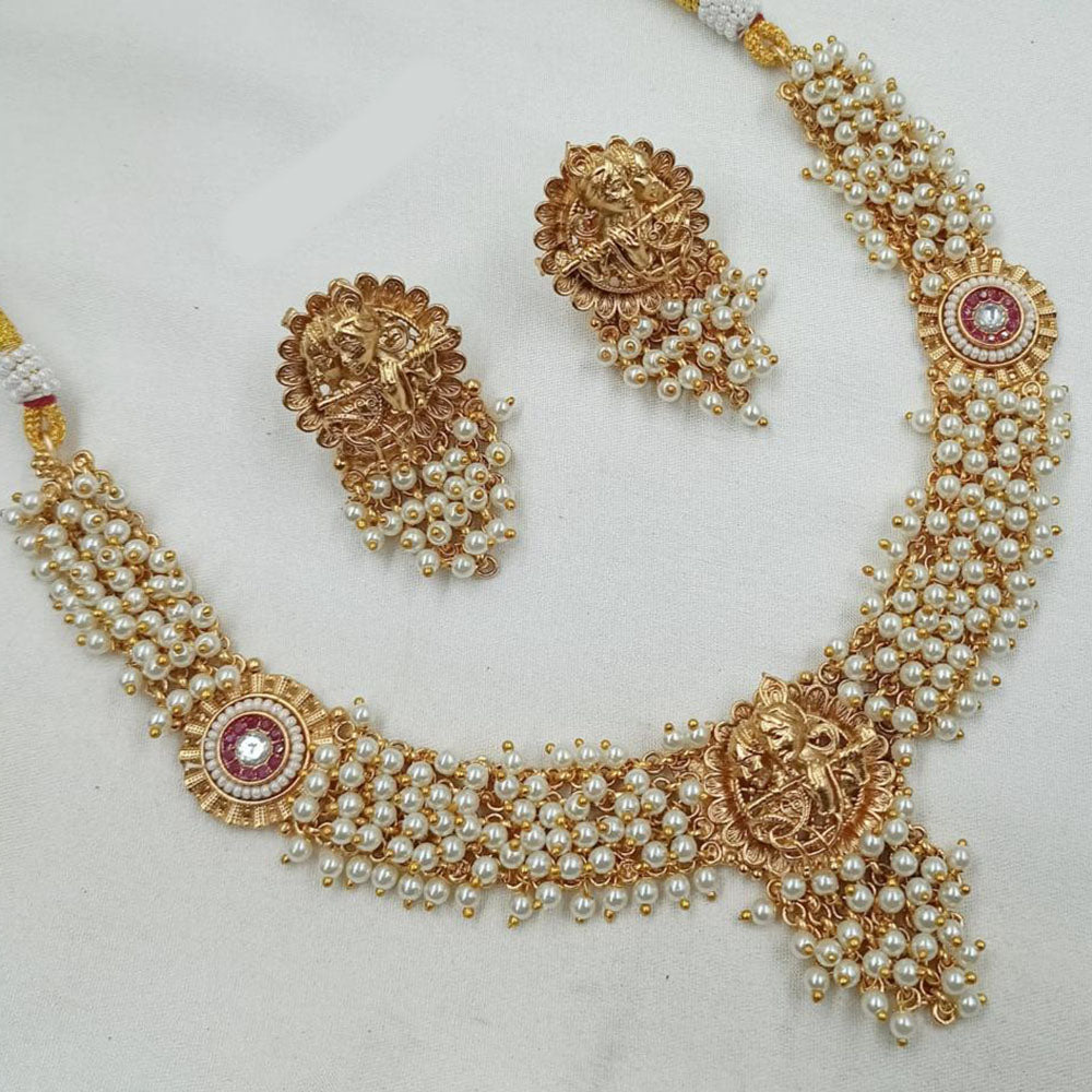 NAFJ Pota Stone And Pearl Necklace Set with Antique Copper Plating
