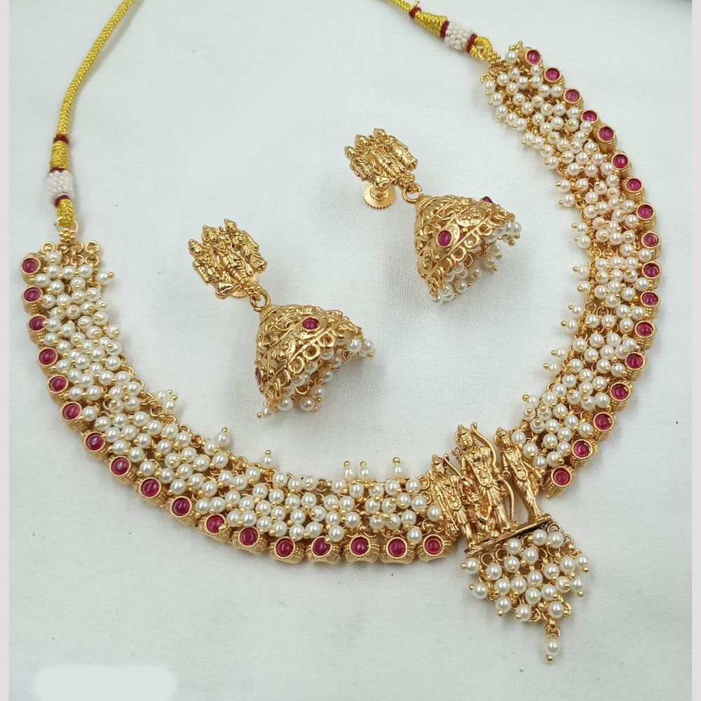 NAFJ Pota Stone And Pearl Necklace Set with Antique Copper Plating