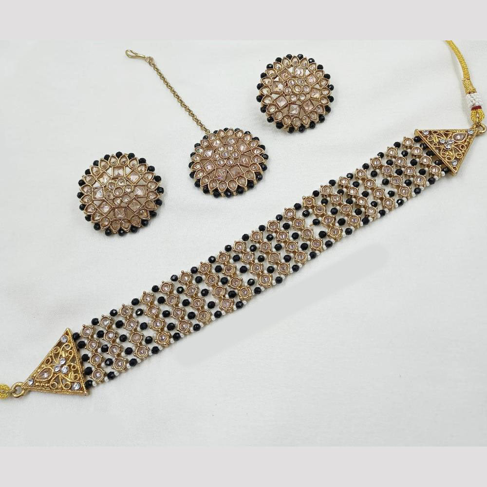 NAFJ Crystal Choker Necklace Set with Antique Mehndi Touch