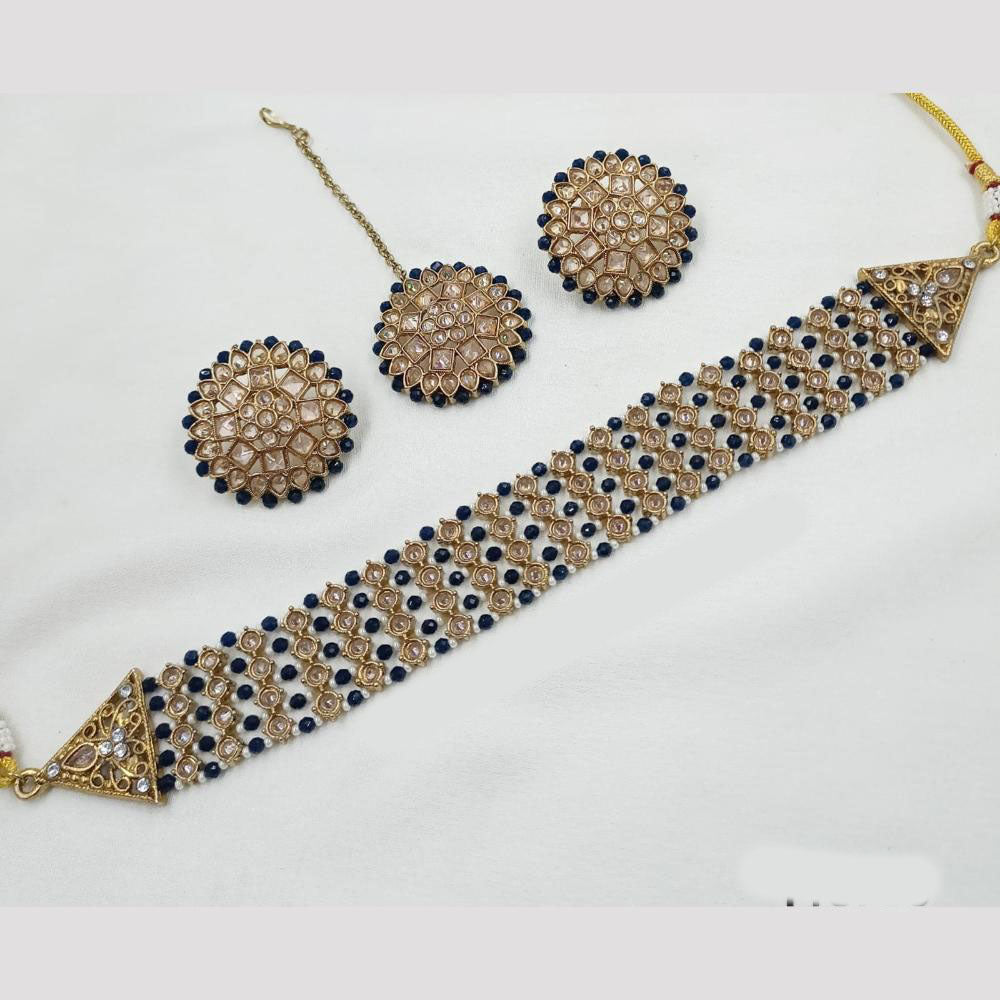 NAFJ Crystal Choker Necklace Set with Antique Mehndi Touch