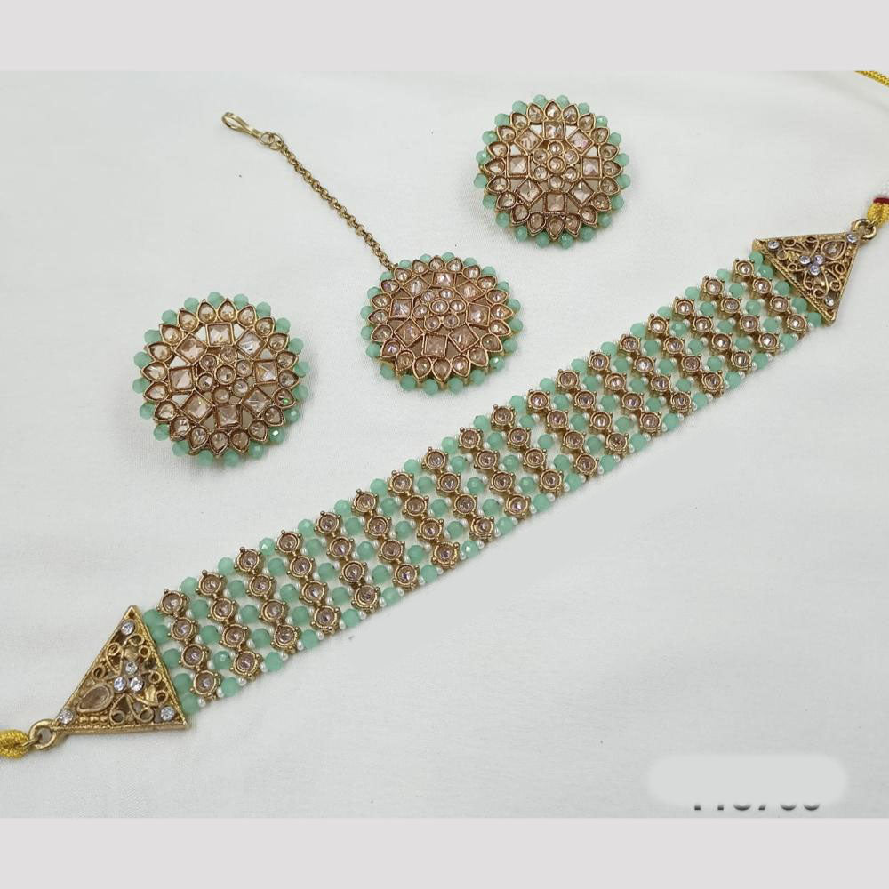 NAFJ Crystal Choker Necklace Set with Antique Mehndi Touch
